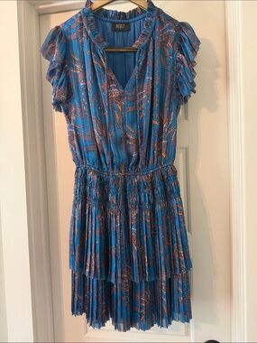 Reset Blue Printed Pleated Mini Dress